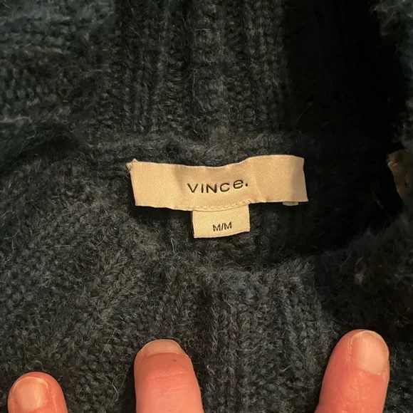 VINCE Interlaced Cable Knit Turtleneck Sweater Dark Malachite Sz M Alpaca Wool - Picture 5 of 15